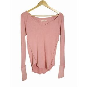 Free People We The Free Womens Pink "Layer Up" Thermal Waffle Knit Top Size L